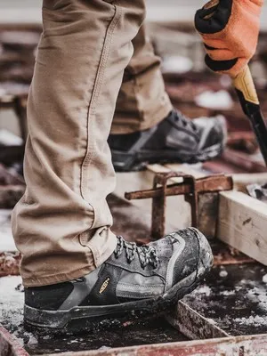 Work boots on a construction site