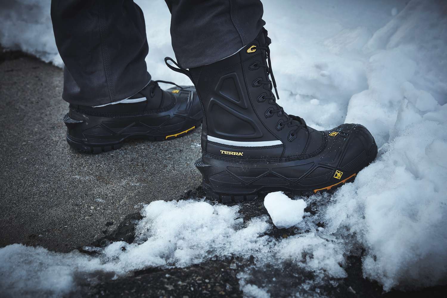 Terra Crossbow 777 boots walking through fresh snow