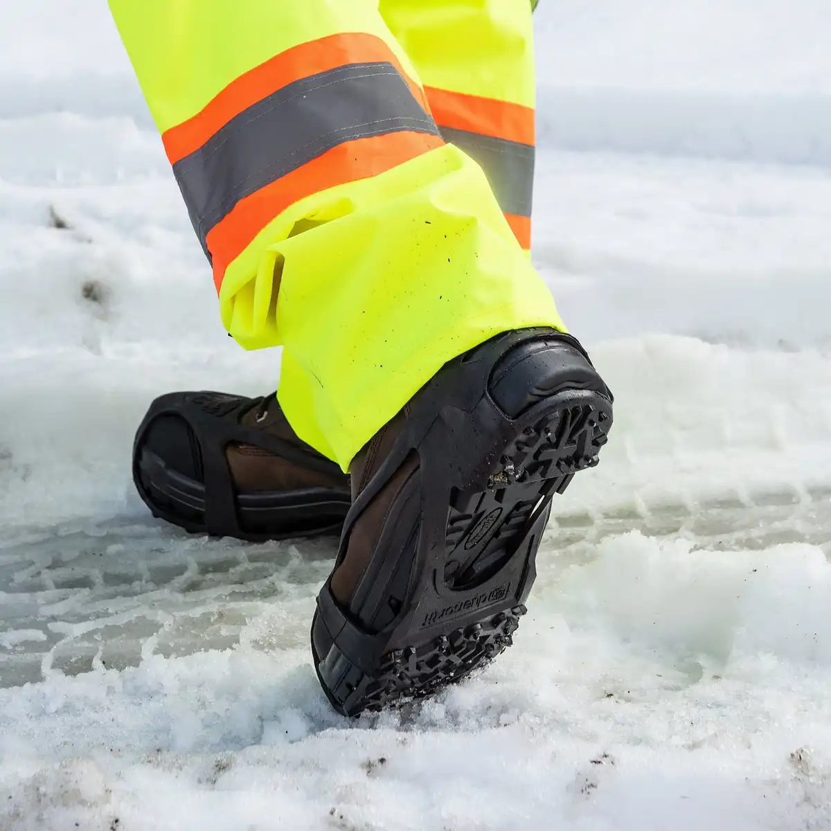 Walking in tire tracks in DueNorth Heavy Duty traction aids